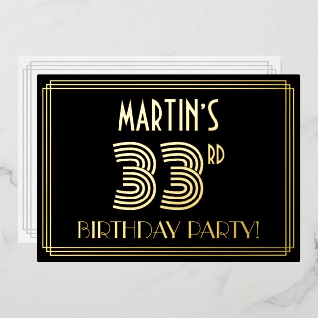 33rd Birthday Party — Art Deco Style “33” + Name (Front/Back)