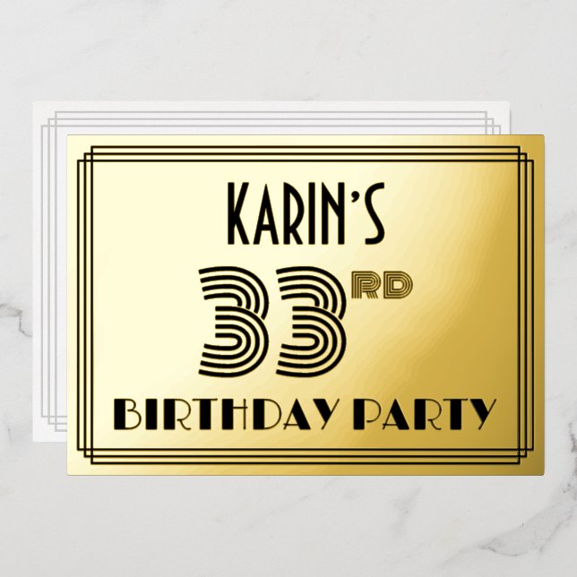 33rd Birthday Party — Art Deco Style “33” & Name (Front/Back)