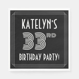 33rd Birthday Party: Art Deco Style + Custom Name Napkin