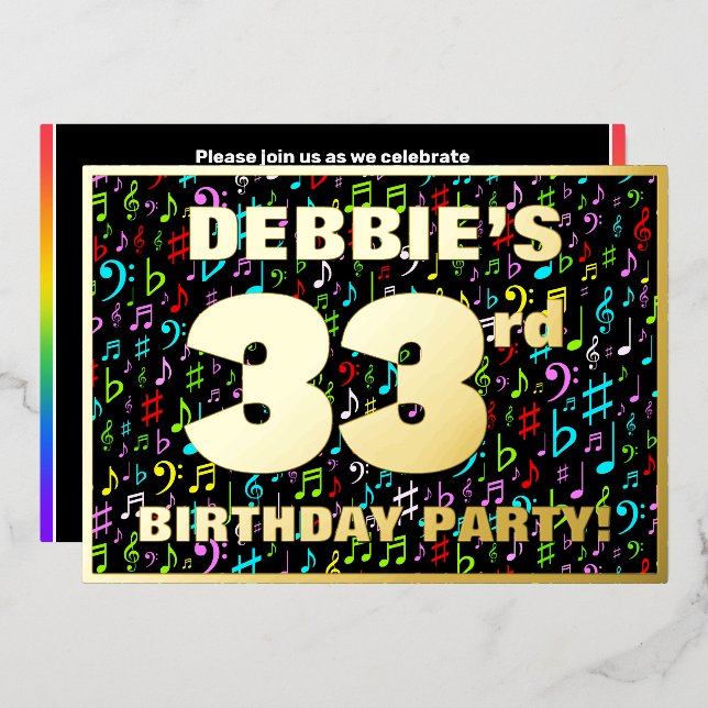 33rd Birthday Party — Fun, Colourful Music Symbols (Front/Back)