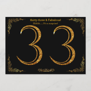 33rd Birthday party,Gatsby styl,black gold glitter Invitation