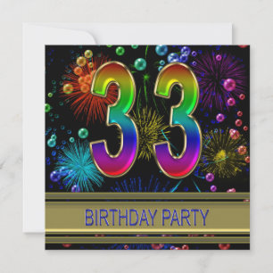 33rd Birthday party Invitation with bubbles