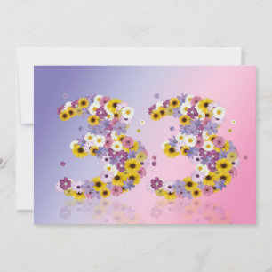 33rd Birthday party, with flowered letters Invitation