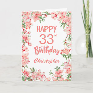 33rd Birthday Pink Peach Peonies Watercolor Floral Card