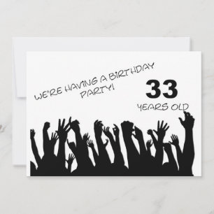 33rd party invitation with cheering crowds