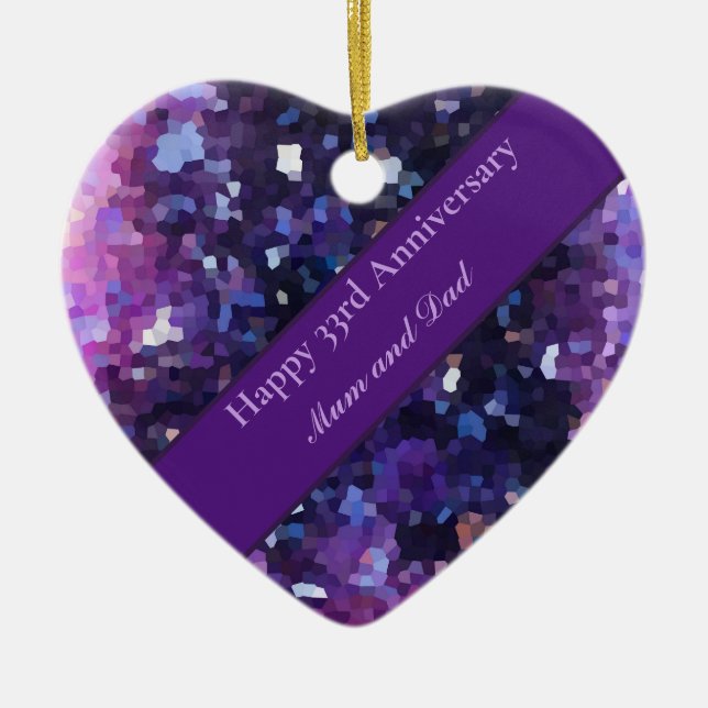 33rd Wedding Anniversary editable Ceramic Tree Decoration (Front)