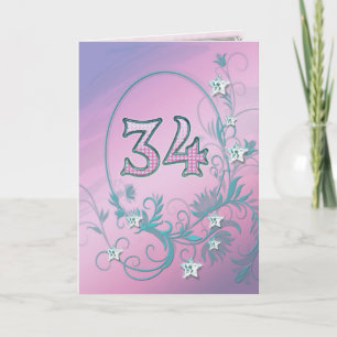 33th Birthday card with diamond stars