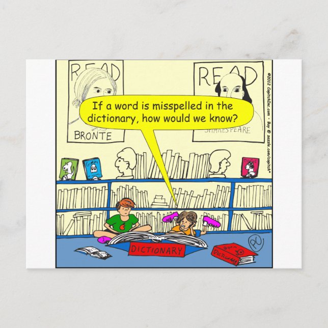 346 Word spelt wrong in dictionary colour cartoon Postcard (Front)