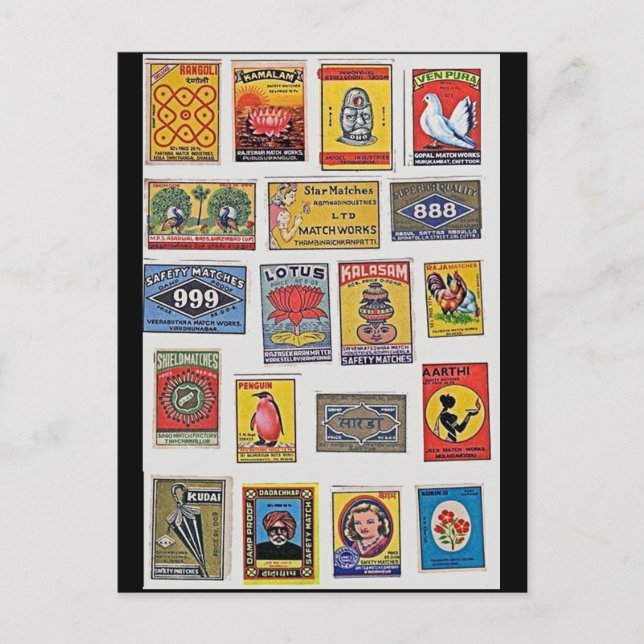 34 Safety Matches Vintage Postcard (Front)