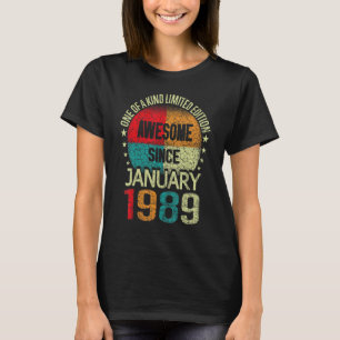 34 Year Awesome Since January 1989 Vintage 34th Bi T-Shirt