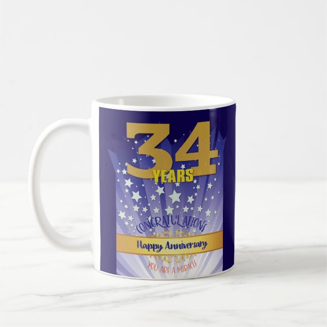 34 Year CUSTOM Recovery Anniversary Bold Numeral Coffee Mug (Left)