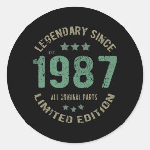 34 Year Old Bday 1987 Legend Since 34th Birthday Classic Round Sticker