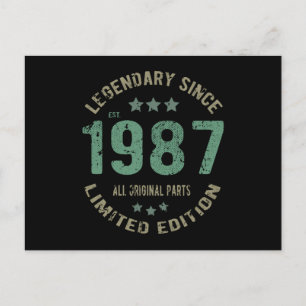 34 Year Old Bday 1987 Legend Since 34th Birthday Postcard