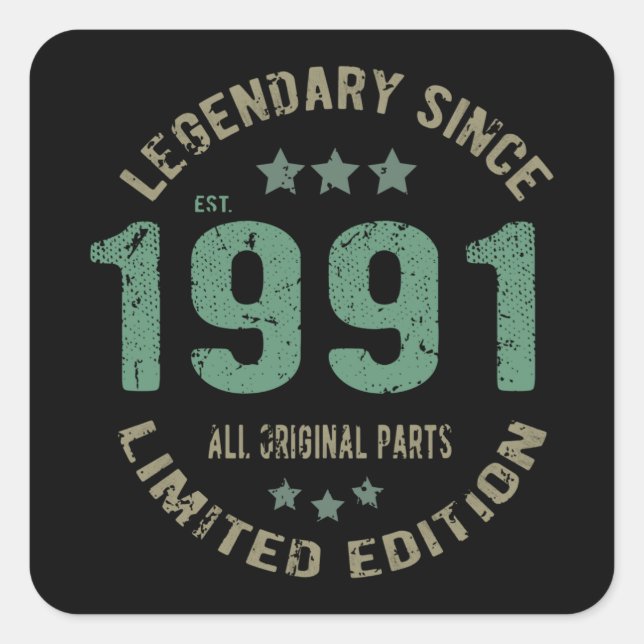 34 Year Old Bday 1991 Legend 36th Birthday Gift Square Sticker (Front)