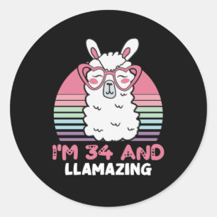 34 Year Old Bday Llamazing 34th Birthday Llama Classic Round Sticker