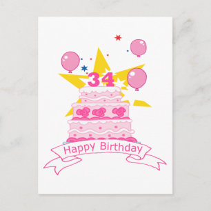 34 Year Old Birthday Cake Postcard