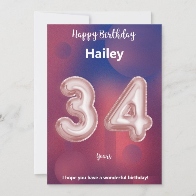 34 year old Happy Birthday card (Front)