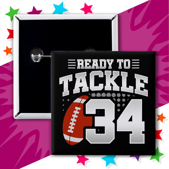 34 Year Old Tackle Football Party 34th Birthday 15 Cm Square Badge (Creator Uploaded)