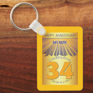 34 Year Sober Anniversary Golden Ray 12 Step Key Ring