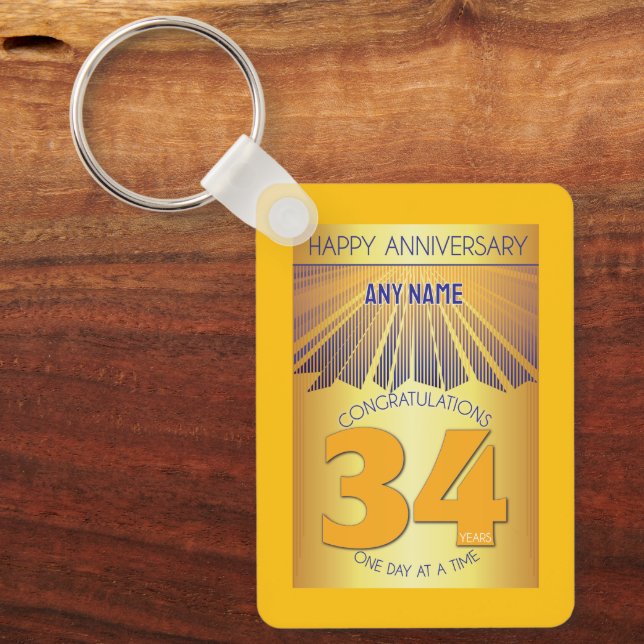 34 Year Sober Anniversary | Golden Ray 12 Step Key Ring (Front)
