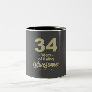 34 Years Of Being Awesome 34th Birthday Two-Tone Coffee Mug