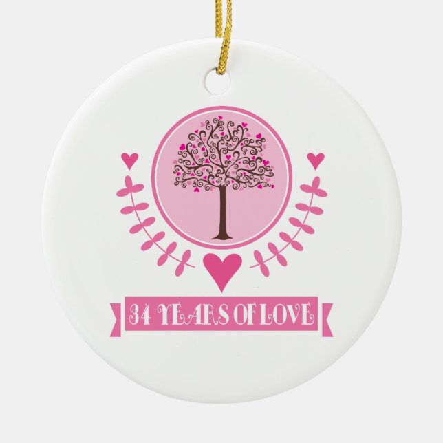 34th Anniversary Gift Idea For Couple Ceramic Tree Decoration (Front)