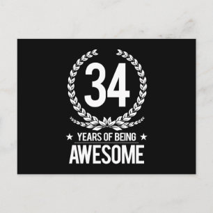 34th Birthday (34 Years Of Being Awesome) Postcard