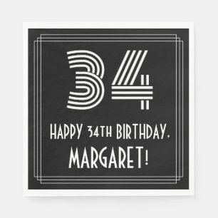 34th Birthday: Art Deco Inspired Look "34" + Name Napkin