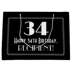 34th Birthday: Art Deco Inspired Style "34", Name Large Gift Bag