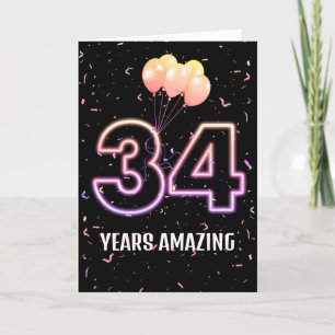 34th Birthday Balloons and Confetti Card