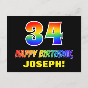 34th Birthday: Bold, Fun, Simple, Rainbow 34 Postcard