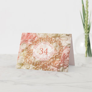 34th Birthday card for sister, pearls and petals