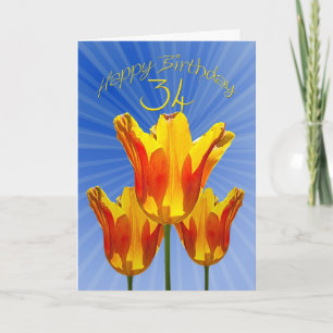 34th Birthday card, tulips full of sunshine Card