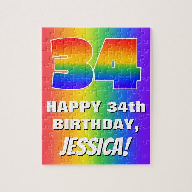 34th Birthday: Colourful, Fun Rainbow Pattern # 34 Jigsaw Puzzle (Vertical)