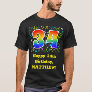 34th Birthday: Colourful Music Symbols, Rainbow 34 T-Shirt