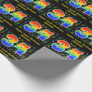 34th Birthday: Colourful Music Symbols, Rainbow 34 Wrapping Paper