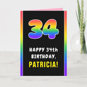 34th Birthday: Colourful Rainbow # 34, Custom Name Card