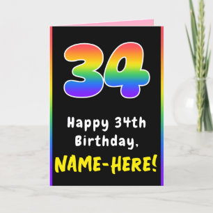 34th Birthday: Colourful Rainbow # 34, Custom Name Card