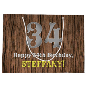 34th Birthday: Country Western Inspired Look, Name Large Gift Bag