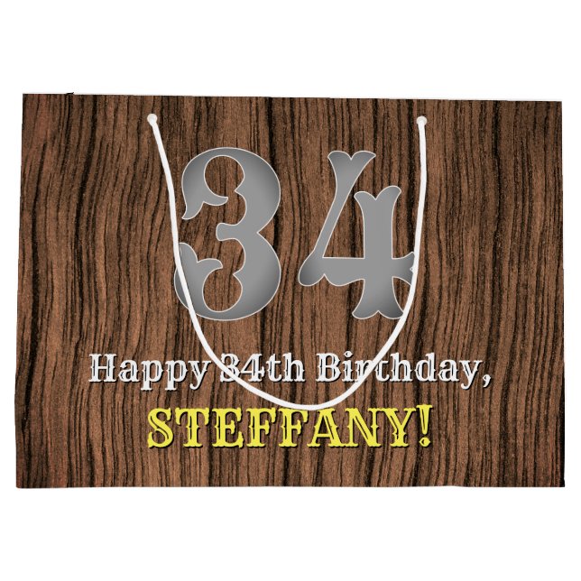 34th Birthday: Country Western Inspired Look, Name Large Gift Bag (Back)