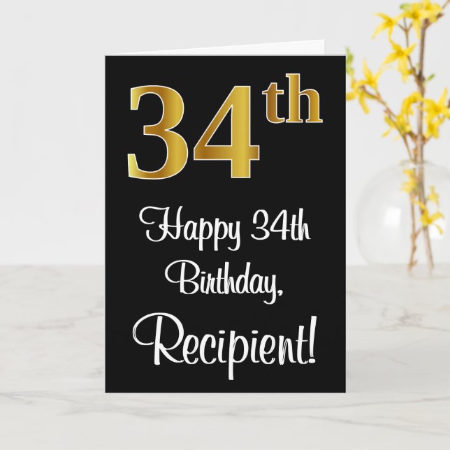 34th Birthday ~ Elegant Luxurious Faux Gold Look # Card (Yellow Flower)