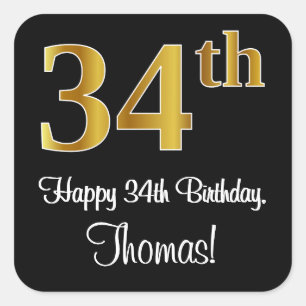 34th Birthday – Elegant Luxurious Faux Gold Look # Square Sticker