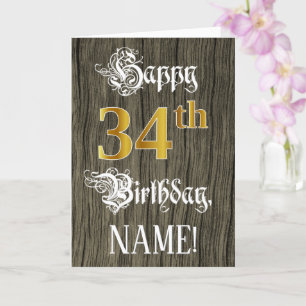 34th Birthday: Faux Gold Look + Faux Wood Pattern Card