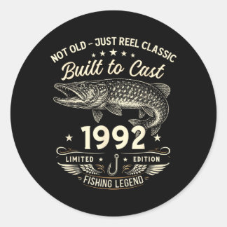 34th Birthday Fishing Gift Men Original 1992 Lied Classic Round Sticker