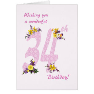 34th Birthday Flower Decorated Numbers