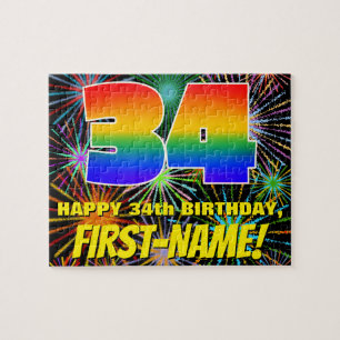 34th Birthday: Fun, Colourful Celebratory Firework Jigsaw Puzzle