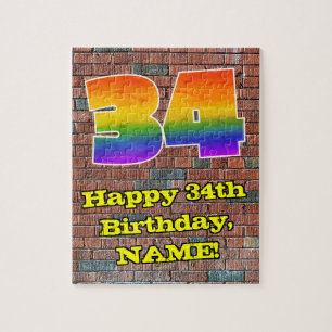34th Birthday: Fun Graffiti-Inspired Rainbow 34 Jigsaw Puzzle