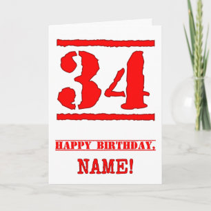 34th Birthday: Fun, Red Rubber Stamp Inspired Look Card