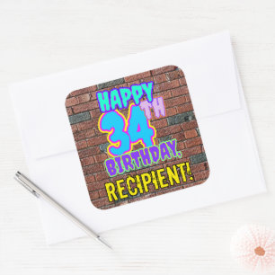 34th Birthday – Fun, Urban Graffiti Inspired Loo Square Sticker