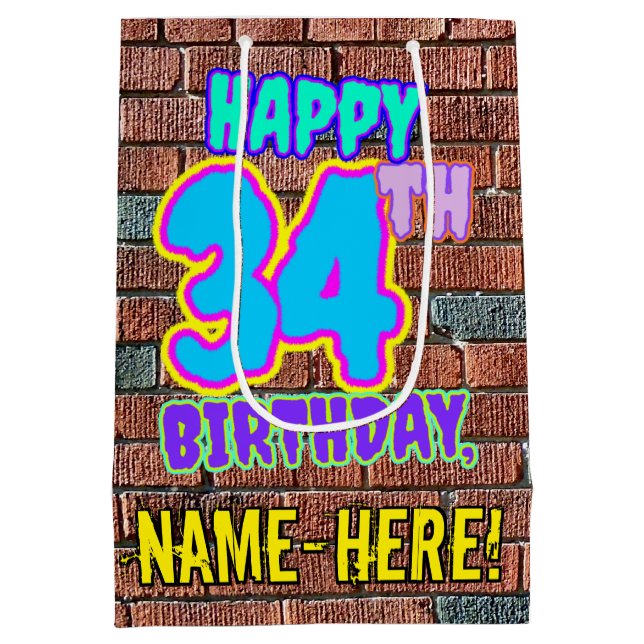 34th Birthday: Fun, Urban Graffiti Inspired Look Medium Gift Bag (Back)